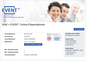 Online-Anmeldung für EVENT