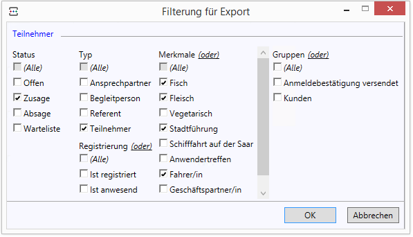 Eventmanagement - Recherche und differenzierte Filtermöglichkeiten