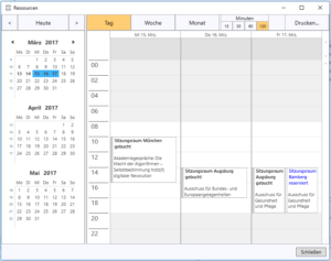 Ressourcenbuchung für Veranstaltungen aus EVENT - Seminar- und Veranstaltungsmanagement im Kalender