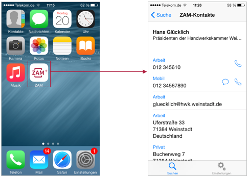 ZAM-App - mobile Adressdatenbank