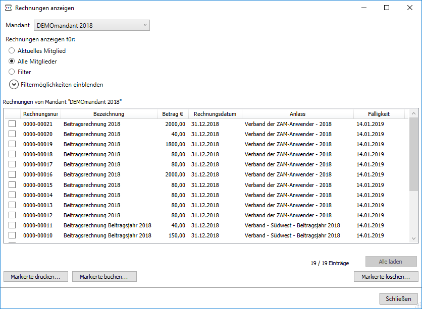 Rechnungen - Veranstaltungsmanagement, Mitgliederverwaltung, Bestellungen