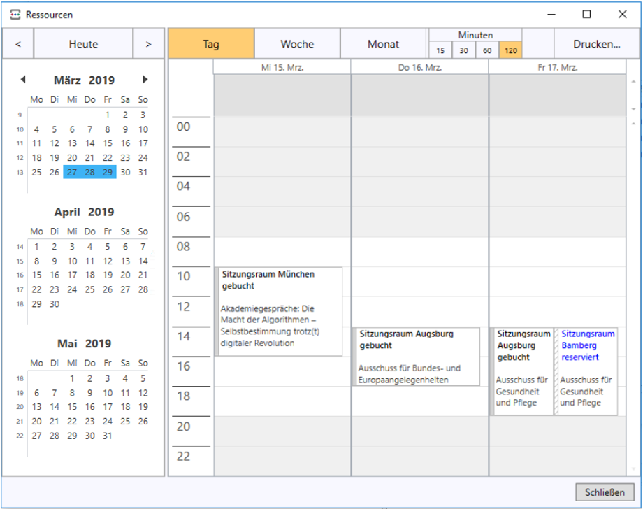 Ressourcenbuchung für Veranstaltungen aus EVENT - Seminar- und Veranstaltungsmanagement im Kalender